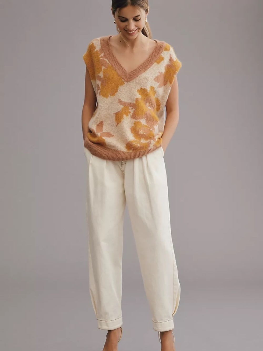 Anthropologie Maeve Plunge Loopy Floral Sweater Vest XS - Picture 5 of 5